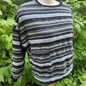 Design by Kora Striped Knit Sweater‎ Pullover Crew Neck Geometric medium